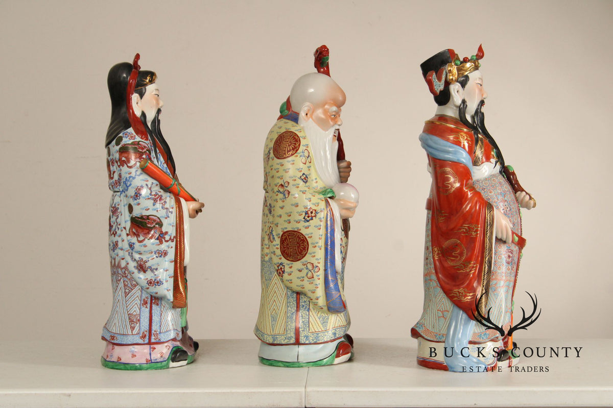 Set Of 3 Chinese Porcelain Fu Lu Shou Immortal Figurines