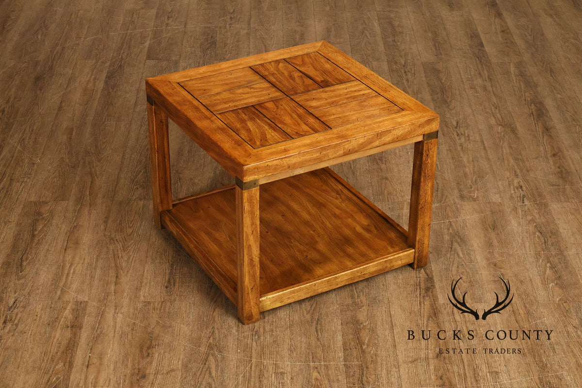 Drexel Heritage Pair Of Rustic Square End Tables With Pull Out Trays