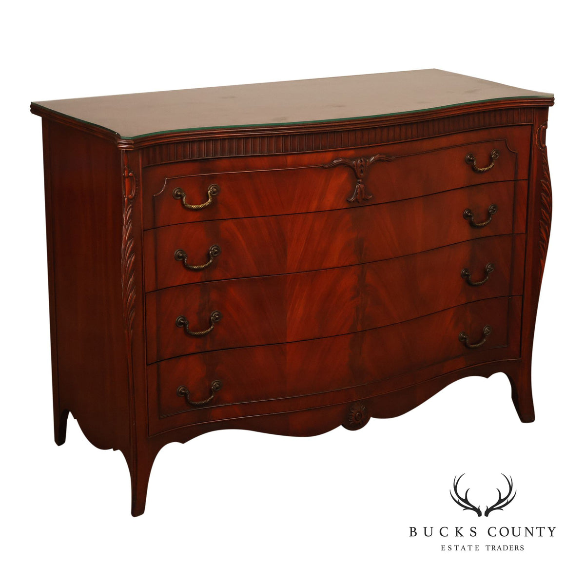 French Provincial Style Mahogany Serpentine Four-Drawer Dresser