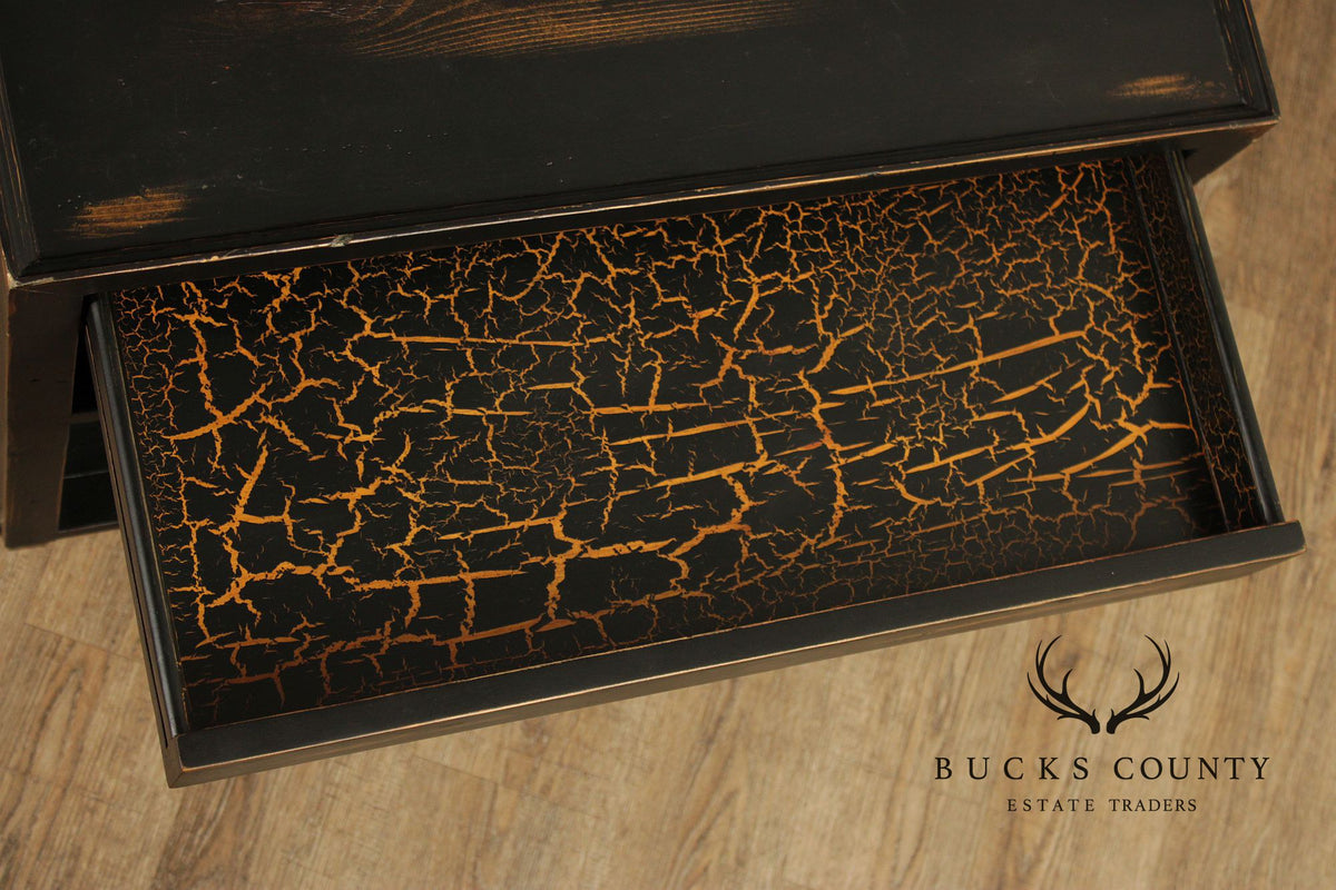 Industrial Style Pair of Ebonized Rolling End Tables