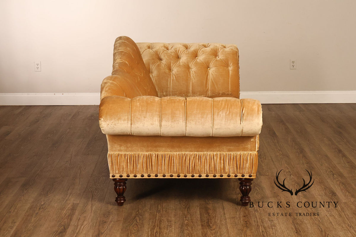 EJ Victor Victorian Revival Pair of Serpentine Tufted Velvet Sofas