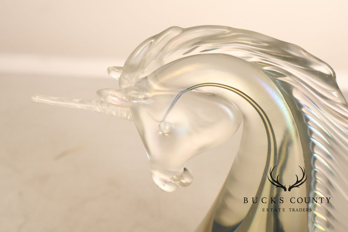 Stuart Abelman Art Glass Unicorn on Stand