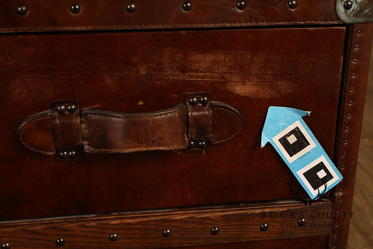 Restoration Hardware Leather Campaign-Style Storage Trunk With Drawers