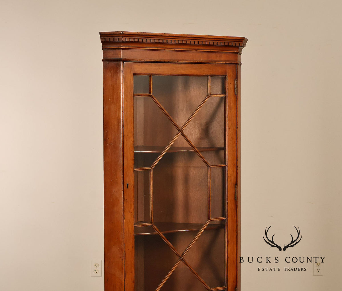 Georgian Style Narrow Mahogany Corner Cabinet With Geometric Glass Door