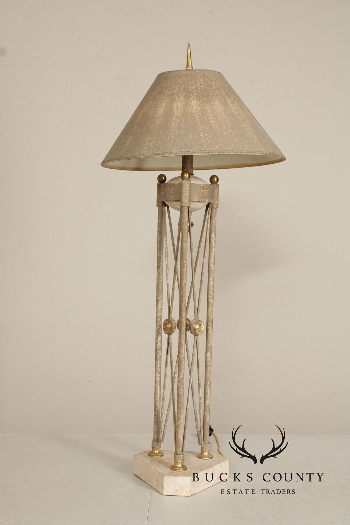 Neoclassical Style Pair of Travertine Table Lamps