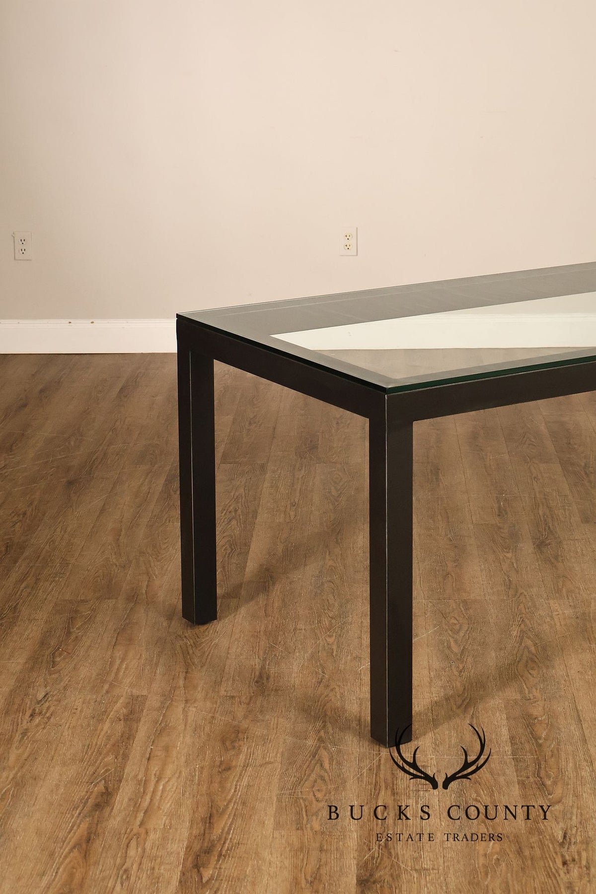Mitchell Gold + Bob Williams Modern Parsons Style Glass Top Dining Table