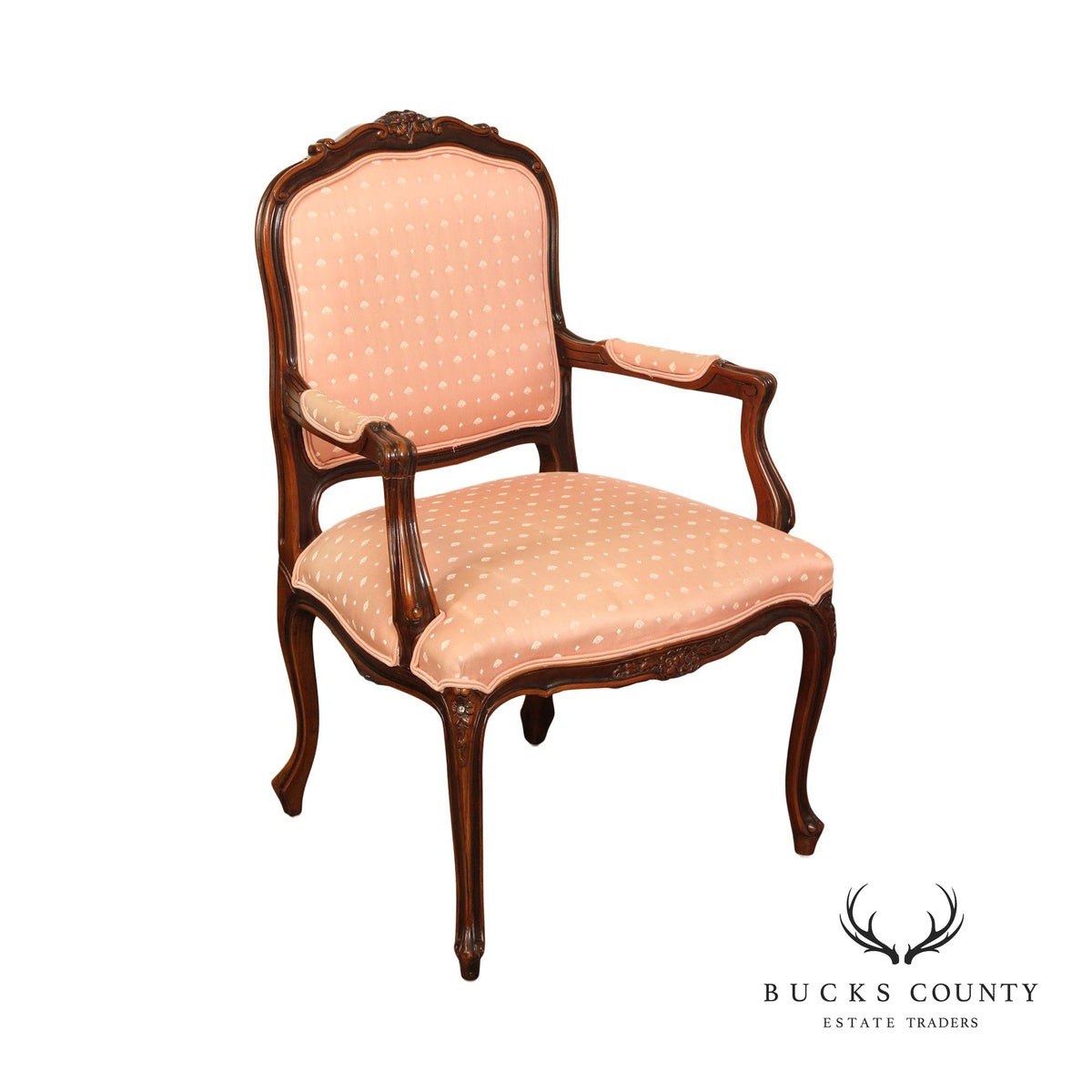French Louis XV Style Carved Walnut Fauteuil Armchair