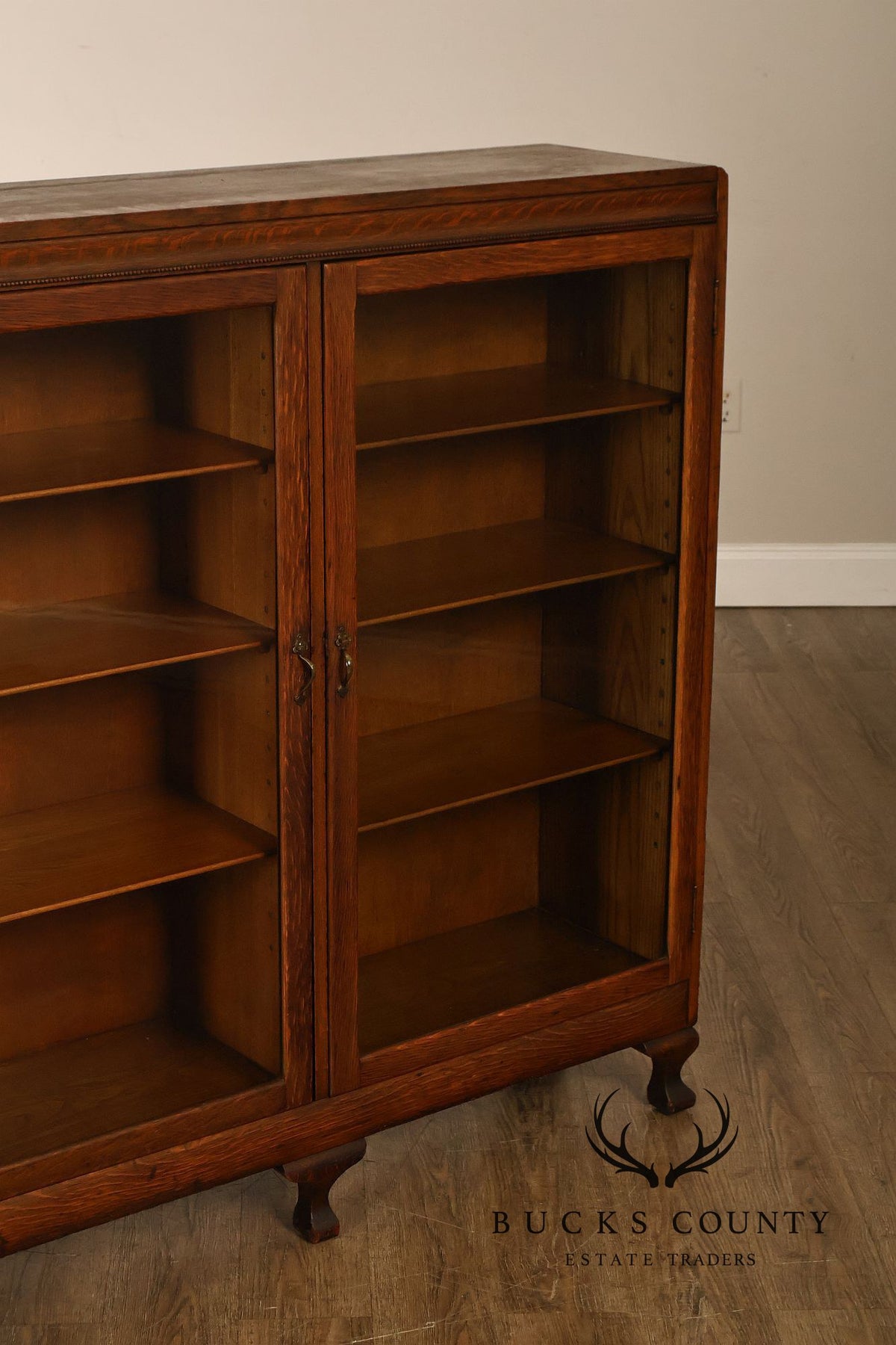 Antique Oak Two Door Glass Front Bookcase