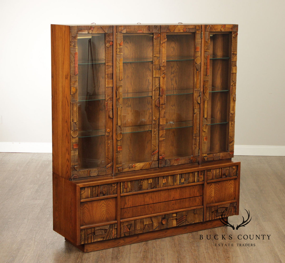 Lane 'Pueblo' Brutalist Oak China Cabinet