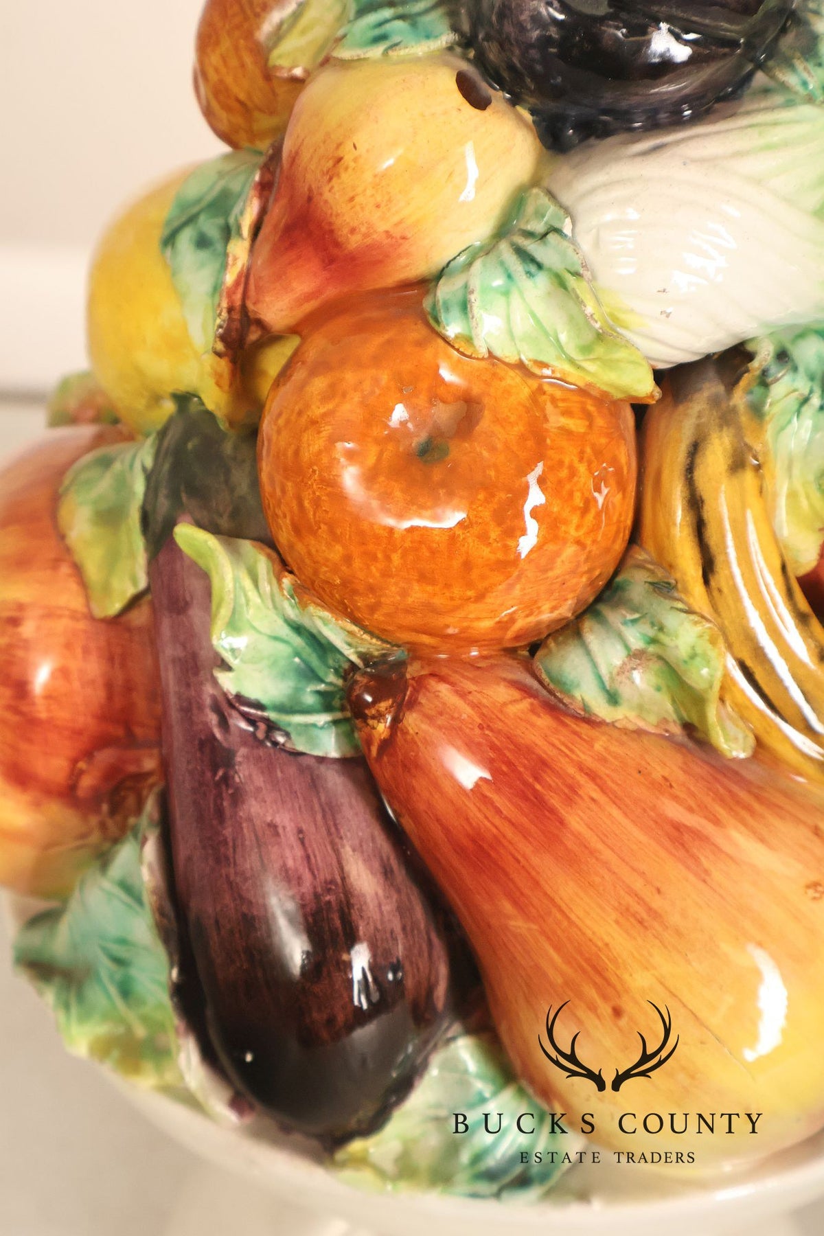 Italian Glazed Ceramic Fruit Basket Centerpiece