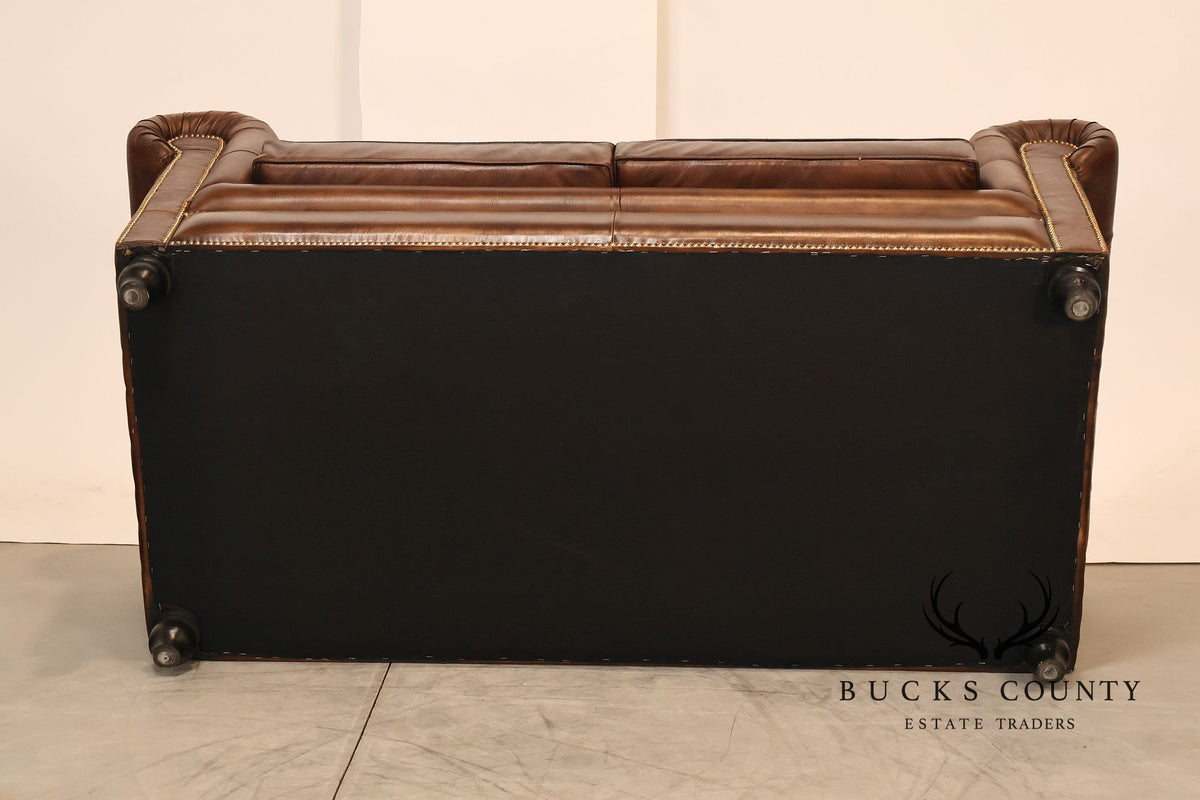 Chesterfield Style 6 Foot Cognac Brown Tufted Leather Sofa