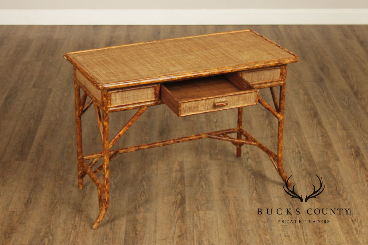 Vintage Bamboo And Rattan Writing Desk