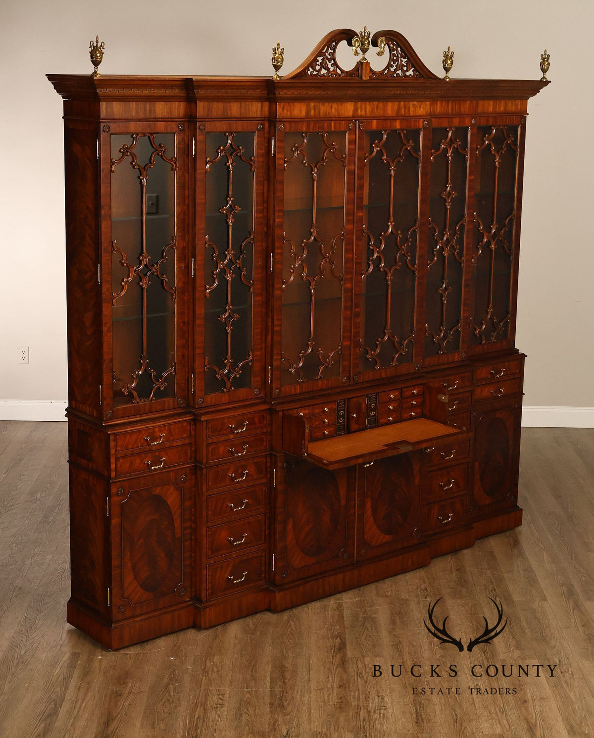 Maitland Smith Georgian Style Large Mahogany Breakfront Bookcase