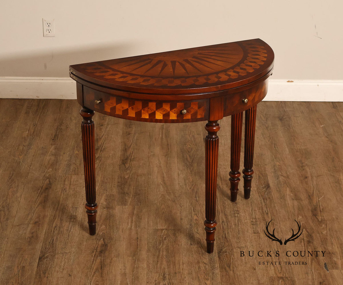 Maitland Smith Inlaid Demilune Console Games Table