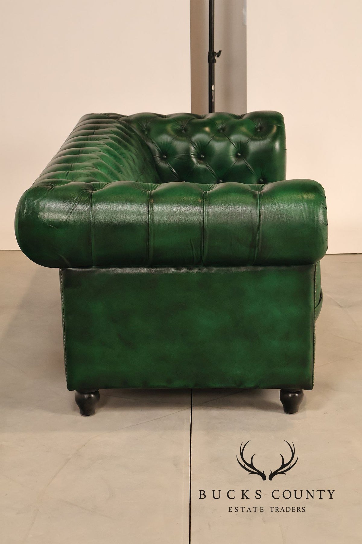 Chesterfield Style Green Leather Sofa