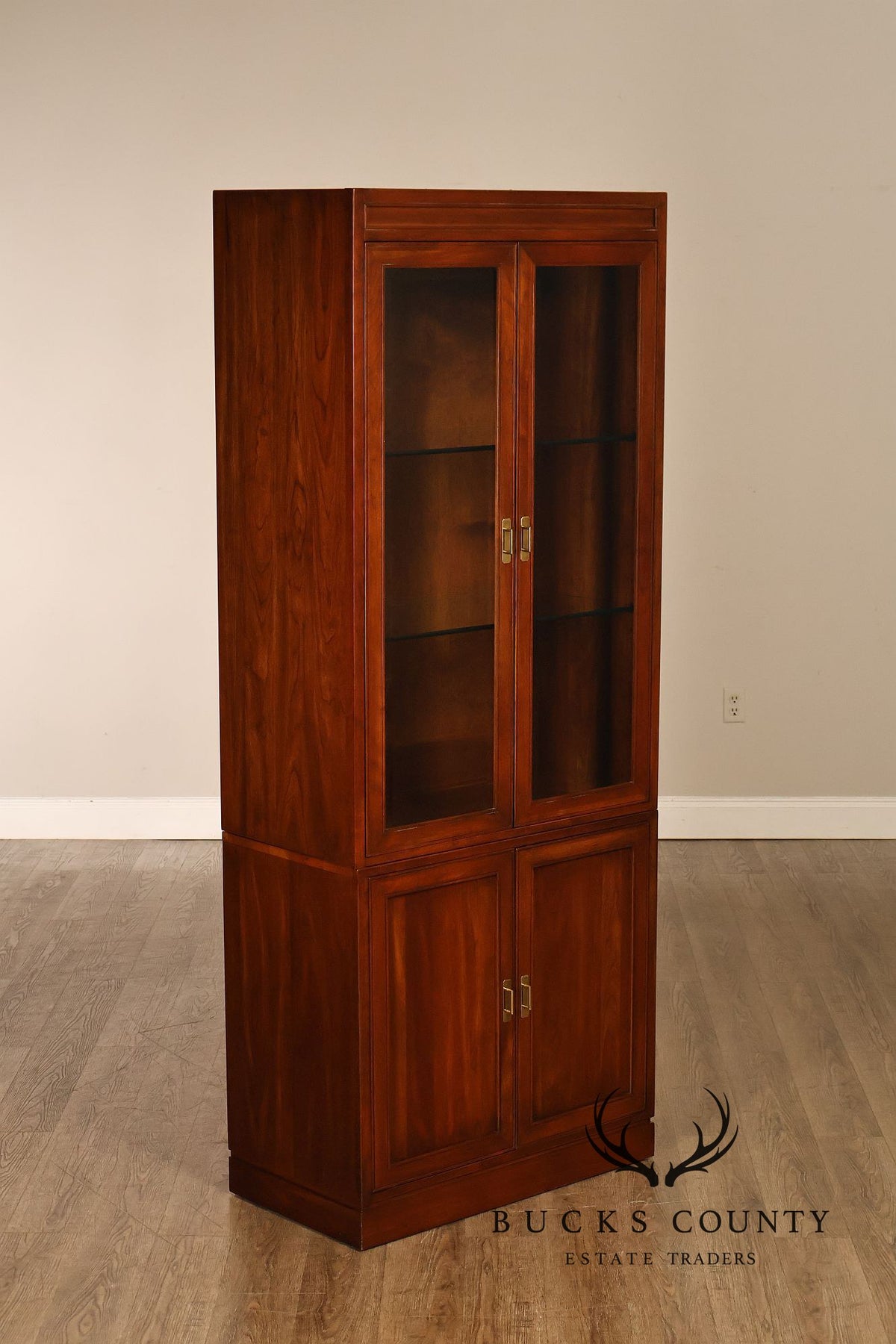 Ethan Allen Campaign Style Pair Of Display Curio Cabinets