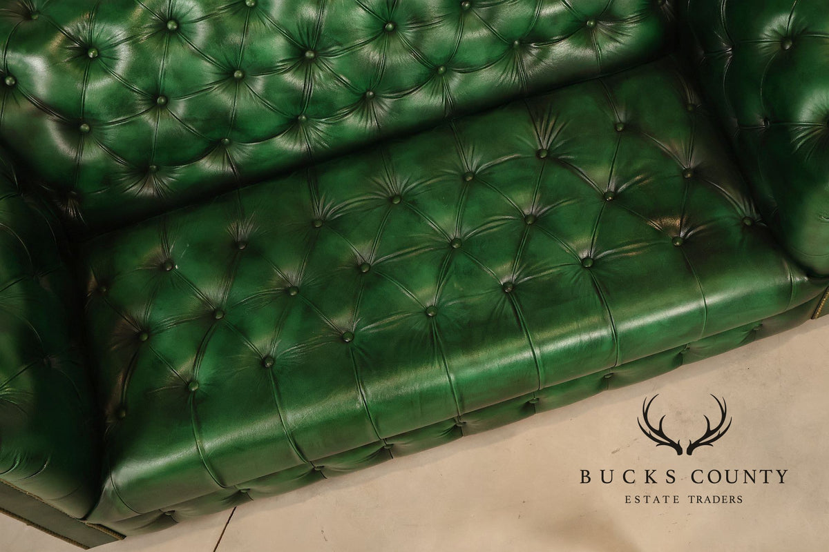 Chesterfield Style Green Leather Sofa