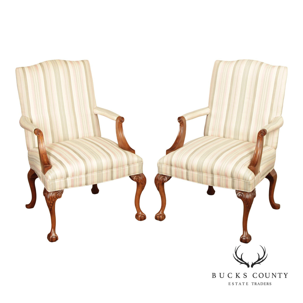 Sam Moore Chippendale Style Pair of Library Armchairs
