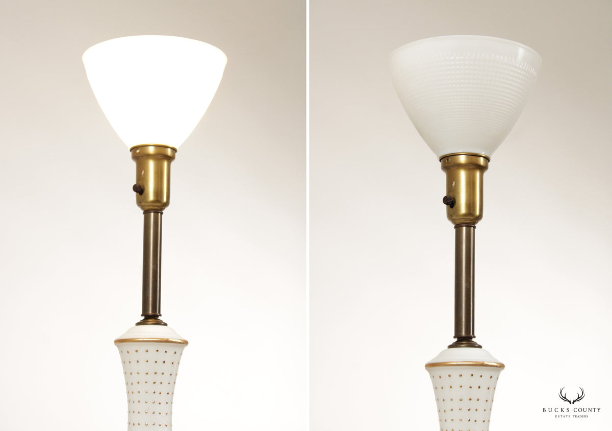 Artemis Studios Neoclassical Style Pair of Milk Glass Table Lamps