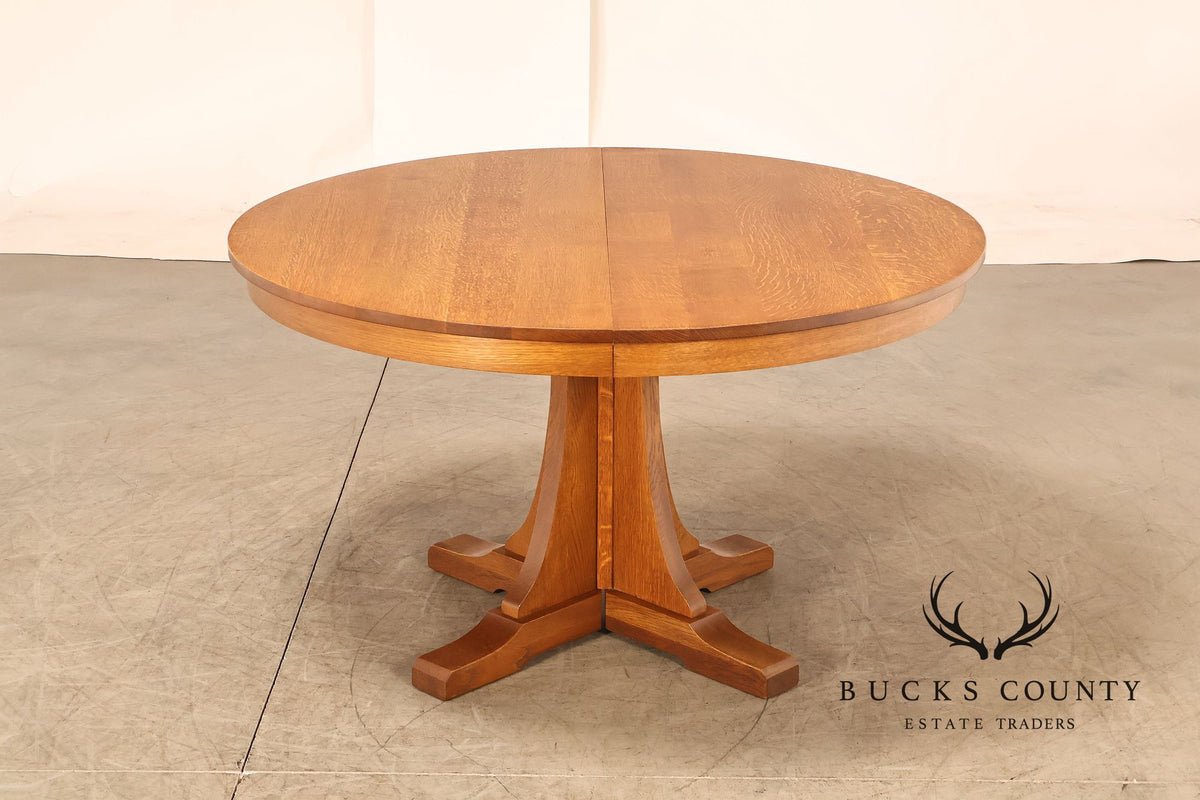 Stickley Mission Collection Round Oak Extension Dining Table With 3 Leaves In 35 Fayetteville Finish
