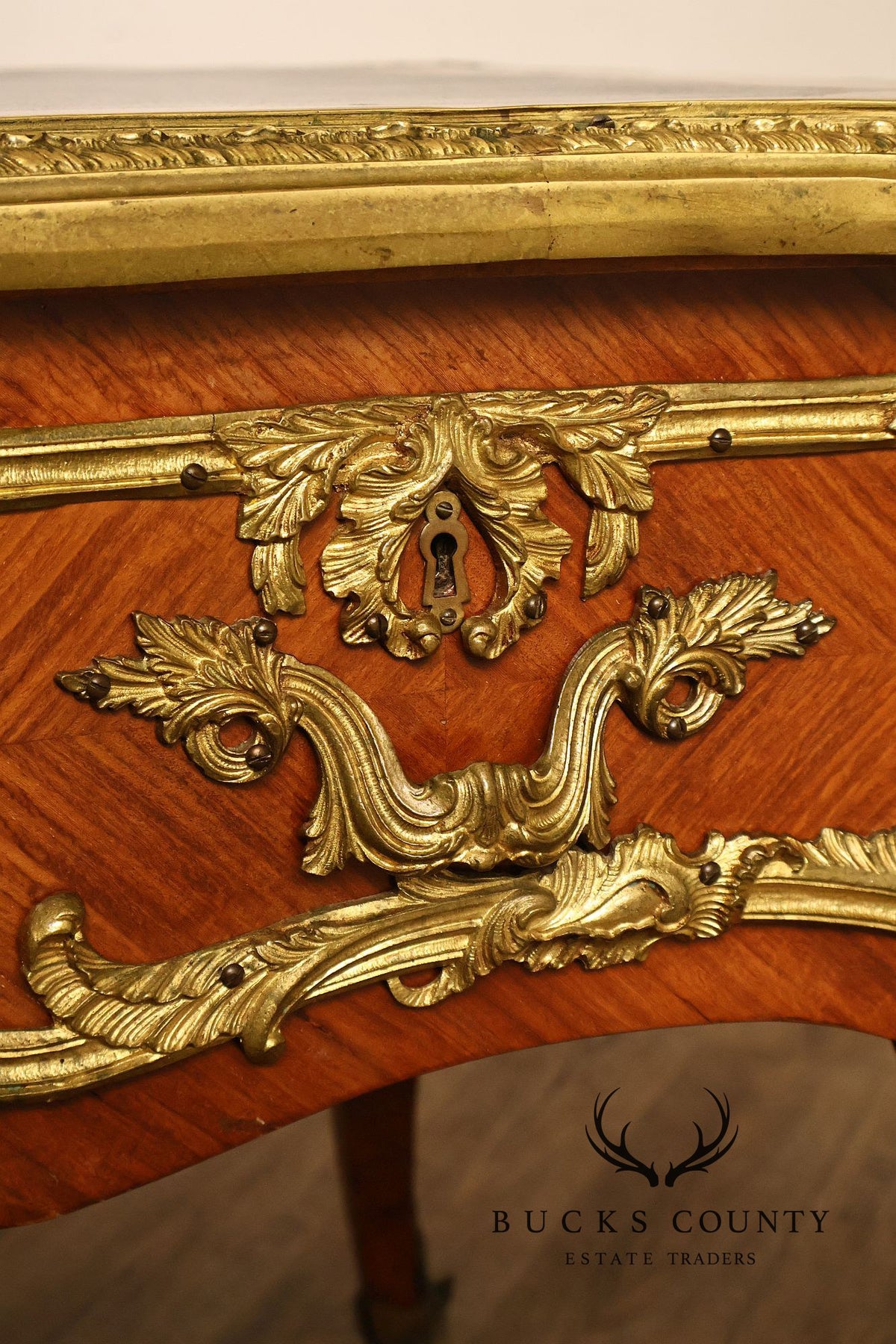 French Napoleon III Style Leather Top Executive Desk