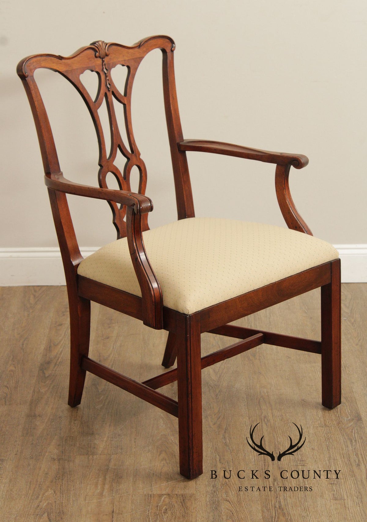 1940's Chippendale Style Pair of Carved Mahogany Armchairs