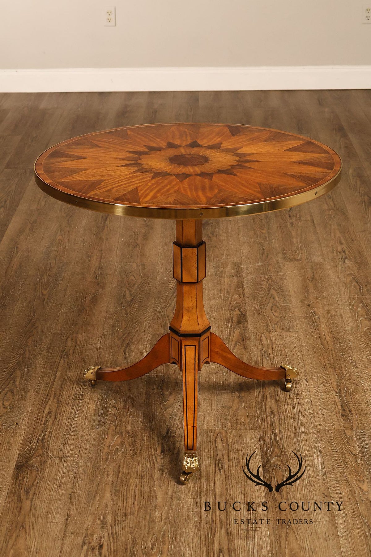 Baker Stately Homes Marquetry Inlaid Pedestal Side Table