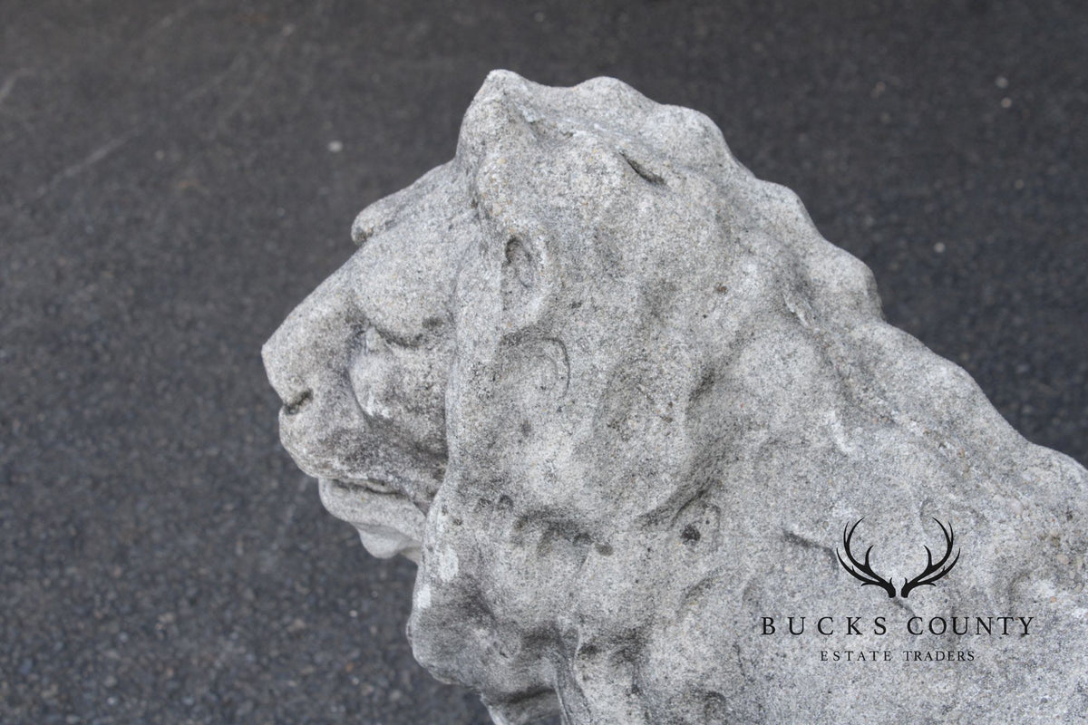 Vintage Pair Of Cast Stone Standing Lion Garden Statues
