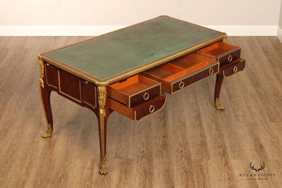 French Louis XV Style Leather Top Bureau Plat Writing Desk
