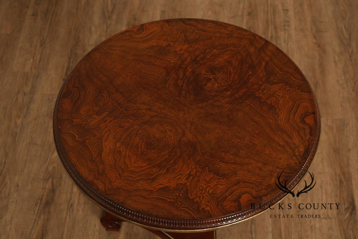 Drexel Heritage Round Burl Wood Veneer Pedestal Accent Table