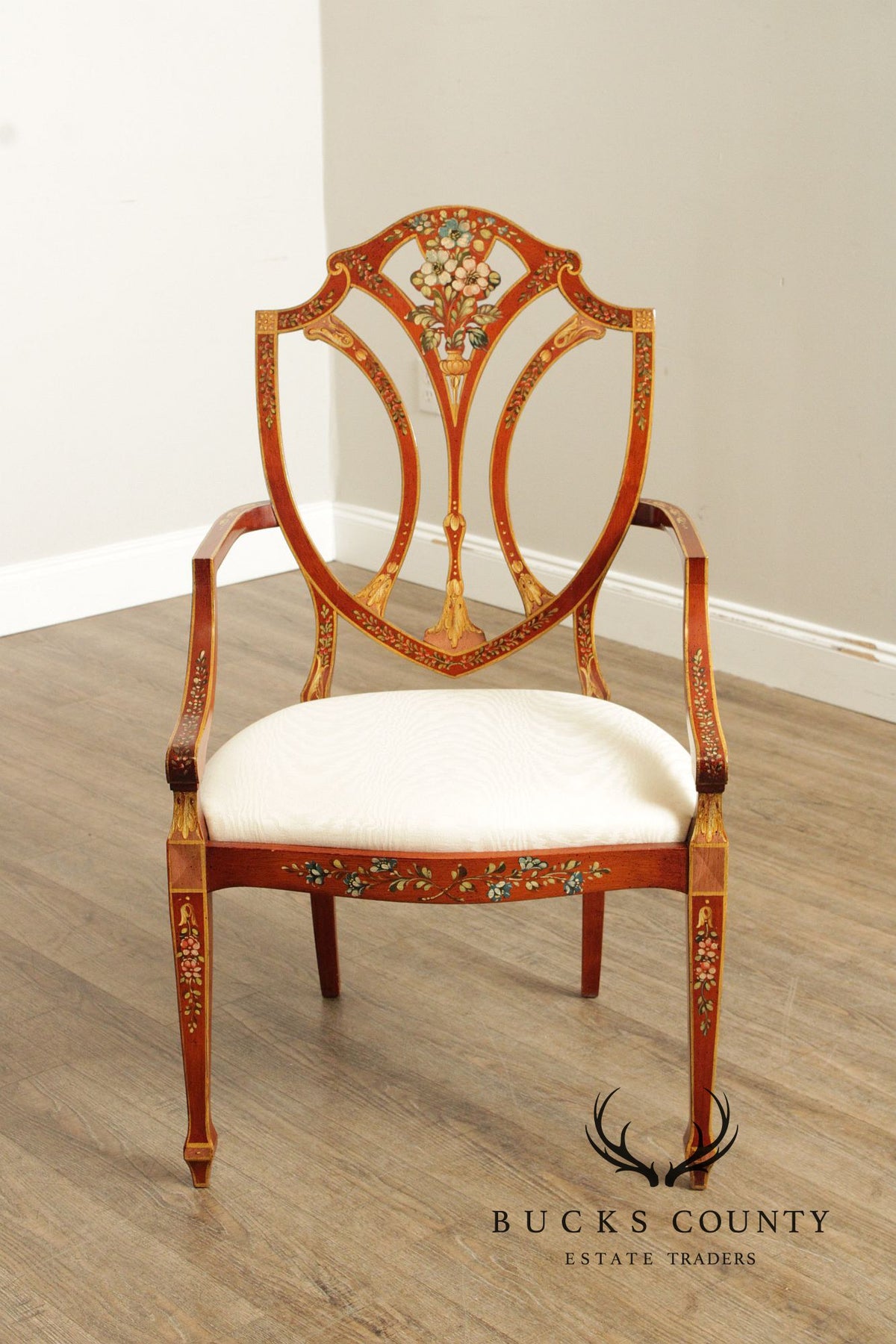 Casa Stradivari Painted Hepplewhite Style Shield Back Pair Of Armchairs