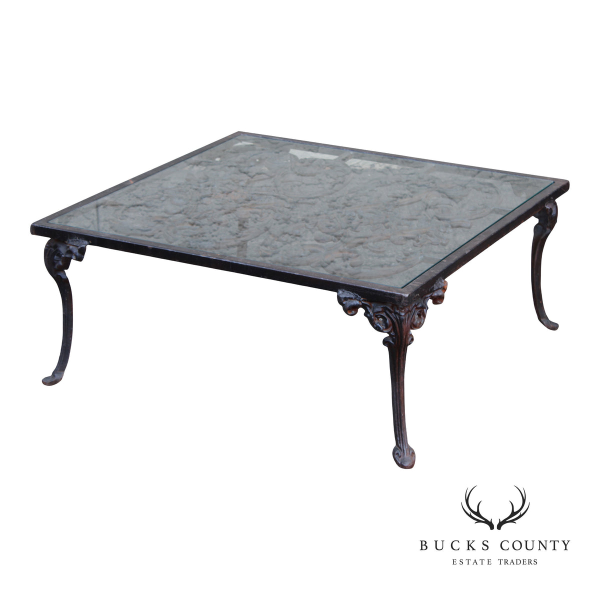 Victorian Style Glass Top Iron Coffee Table