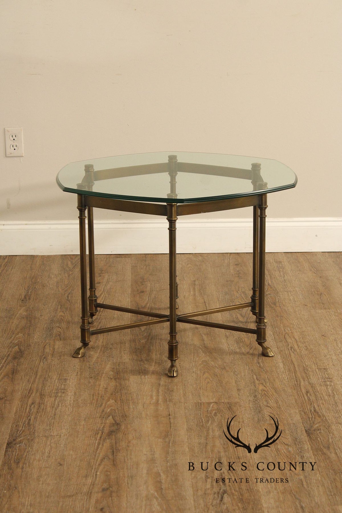 Hollywood Regency Vintage Italian Pair of Glass Top Brass Side Tables