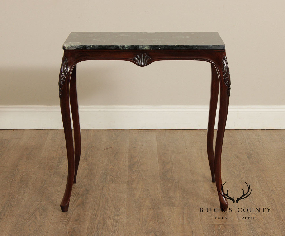 Rococo Style Set of Three Marble Top Mahogany Nesting Tables