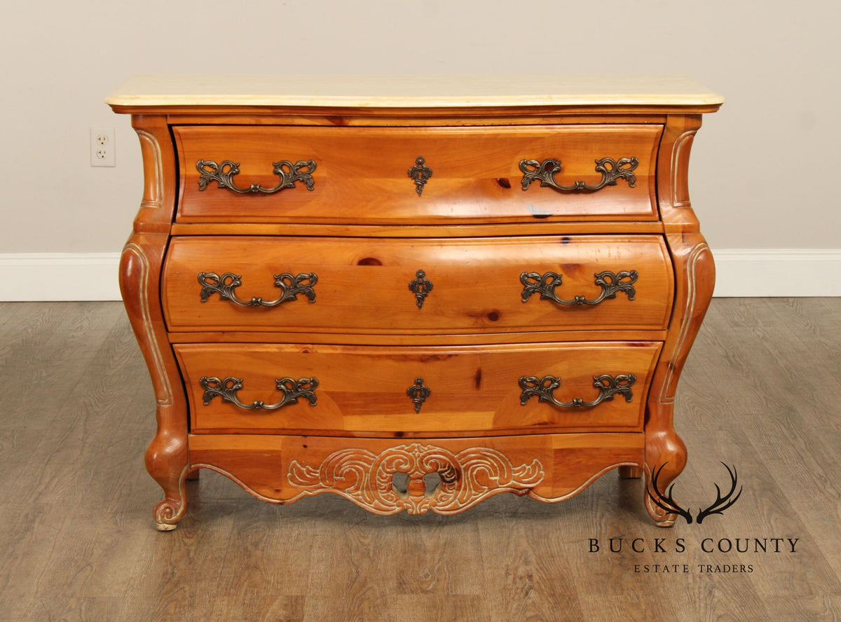 French Country Style Marble Top Pine Commode