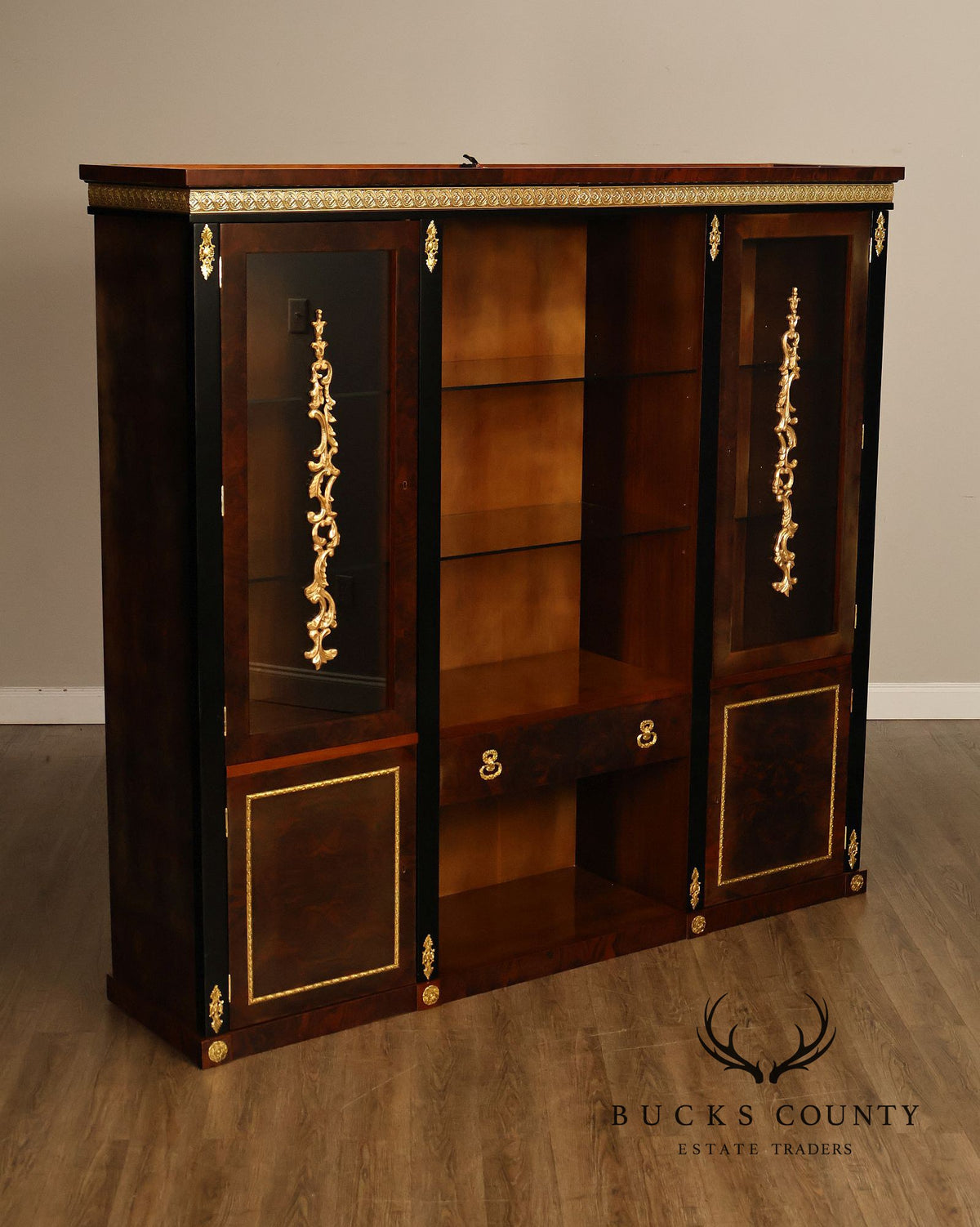 Empire Revival Style Lighted Display Cabinet Bookcase