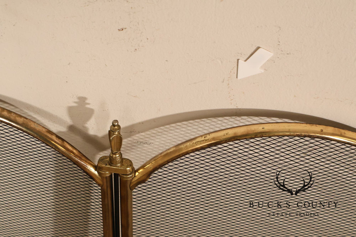 Vintage Brass Three-Panel Fireplace Screen