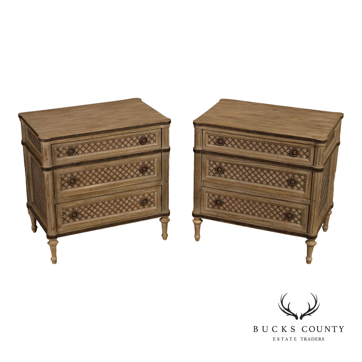 Restoration Hardware Treillage Collection Louis XVI Style Latticework Pair of Nightstands