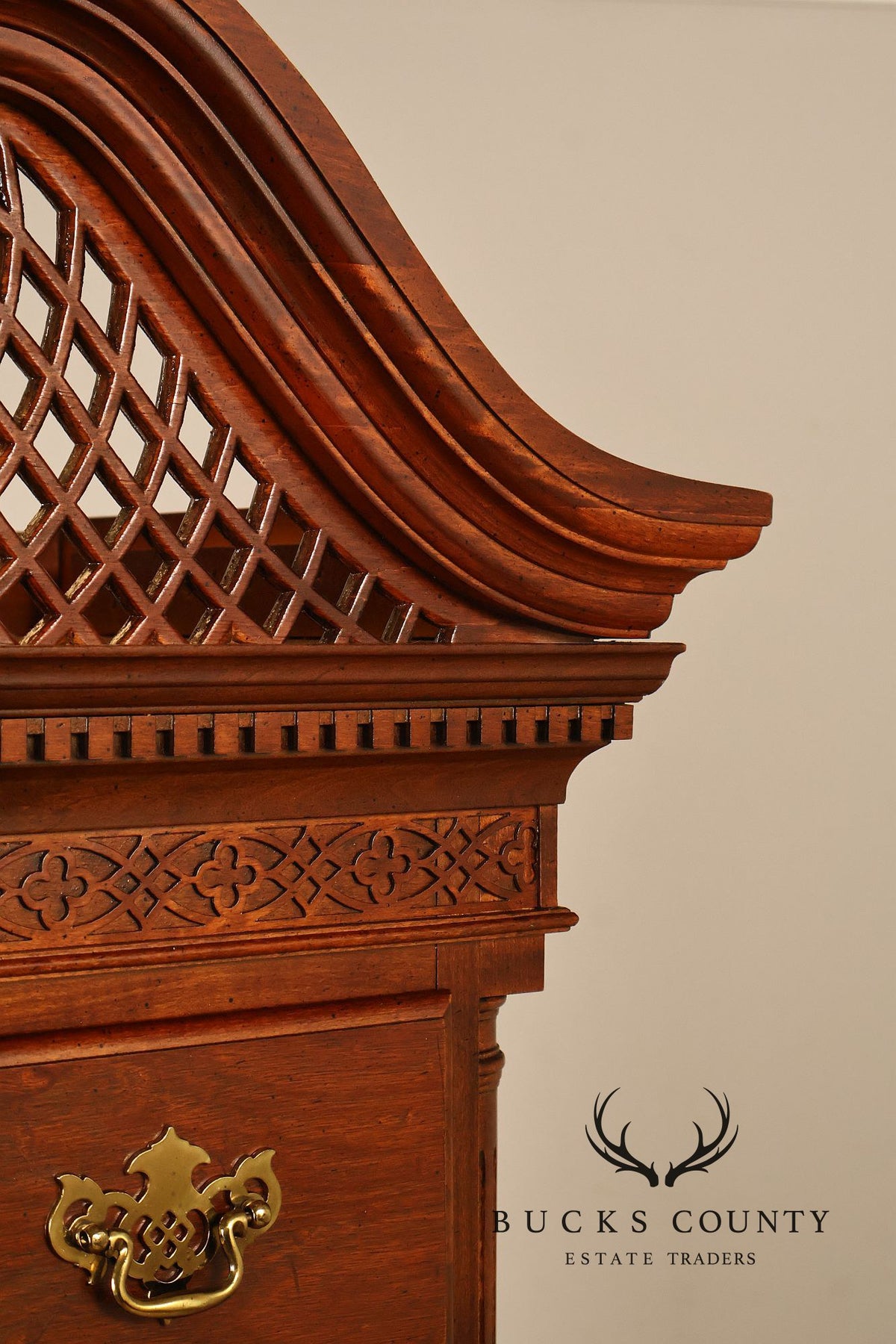 American Drew Traditional Chippendale Style Mahogany Highboy Chest on Chest Tall Dresser