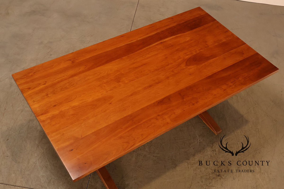 Stickley Cherry Double Pedestal Extension Dining Table With Two Leaves