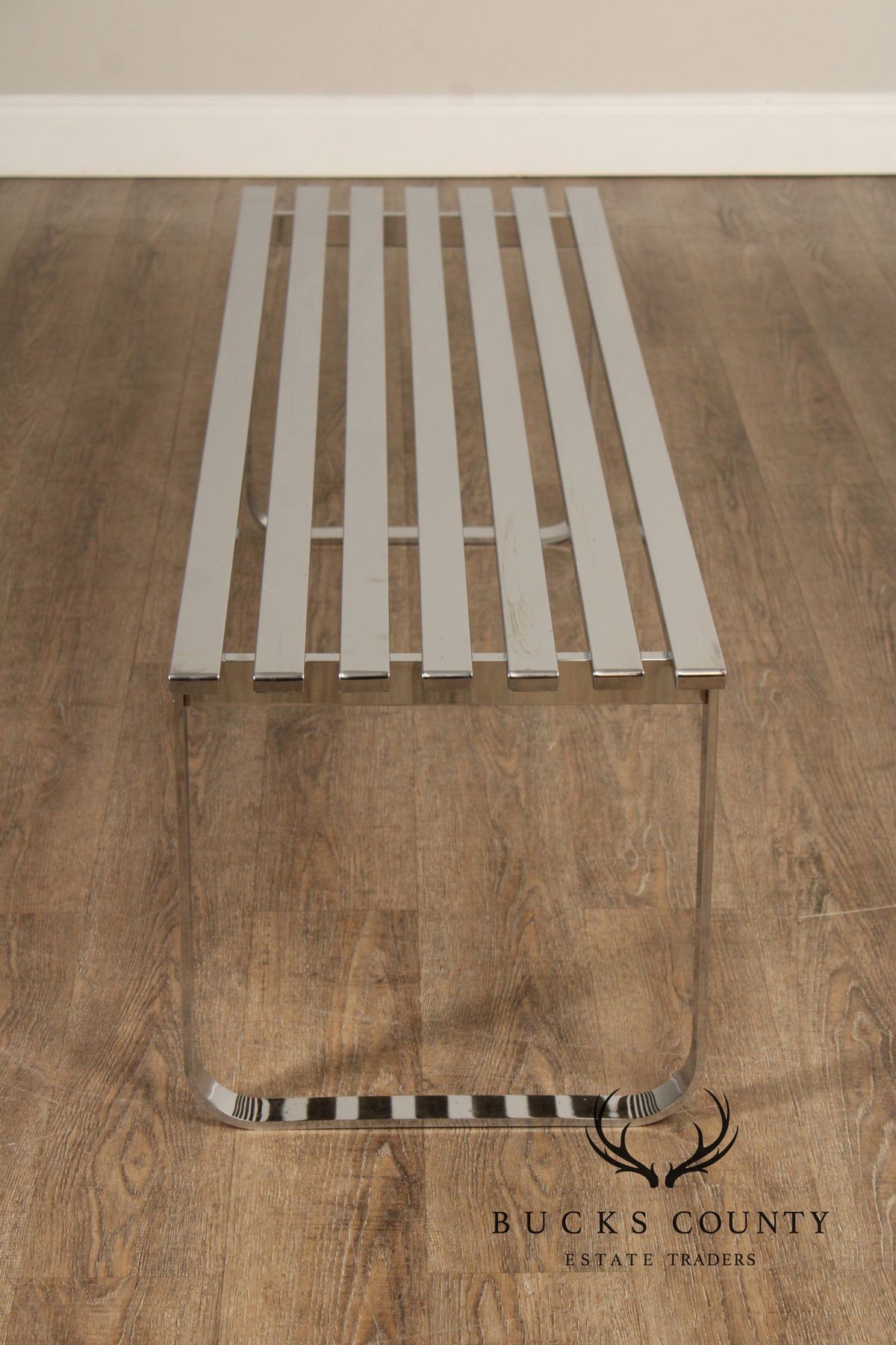Design Institute of America Modern Slatted Chrome Bench