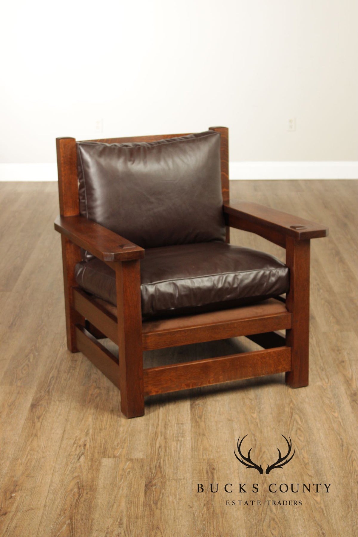 Stickley Mission Collection Oak And Brown Leather Eastwood Chair