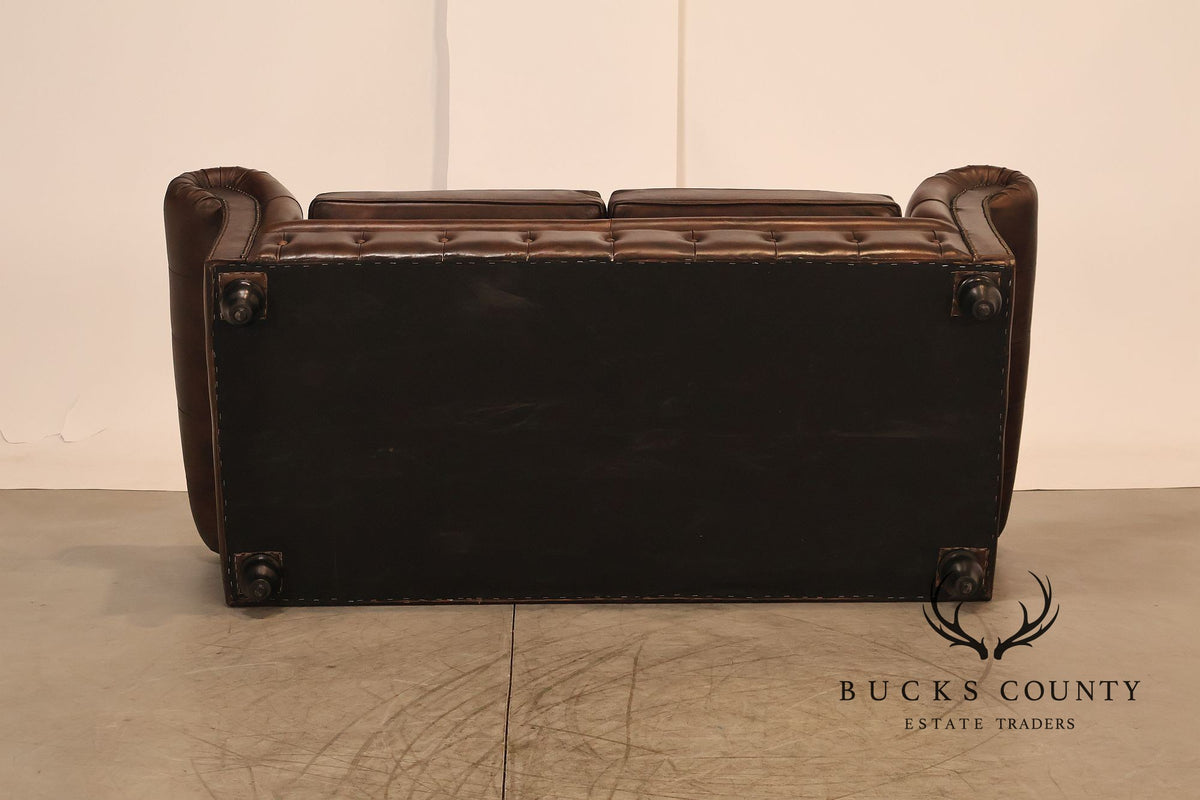 Chesterfield Style 6 Foot Brown Tufted Leather Sofa