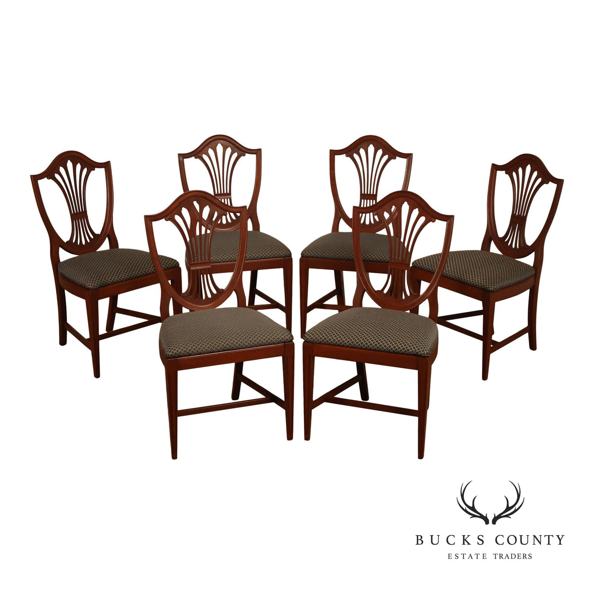 Hepplewhite Style Vintage 1940's Set of 6 Mahogany Shield Back Dining Chairs