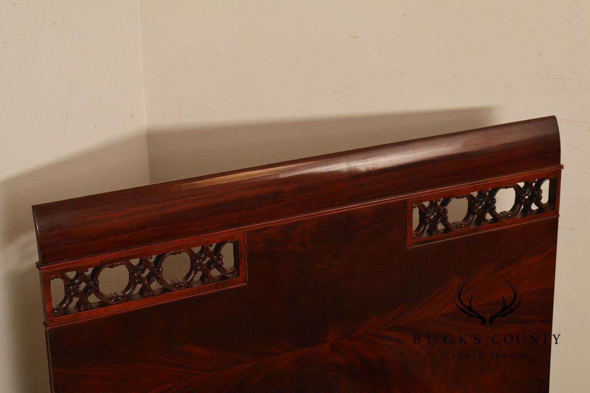 Pair of Vintage Flame Mahogany Twin Beds with Pierced Headboards, Circa 1940s