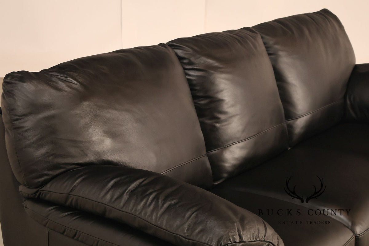 Italsofa Pair of Black Leather Sofas