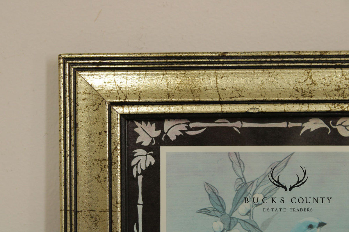 Vintage Asian Style Pair of Bird and Flower Prints