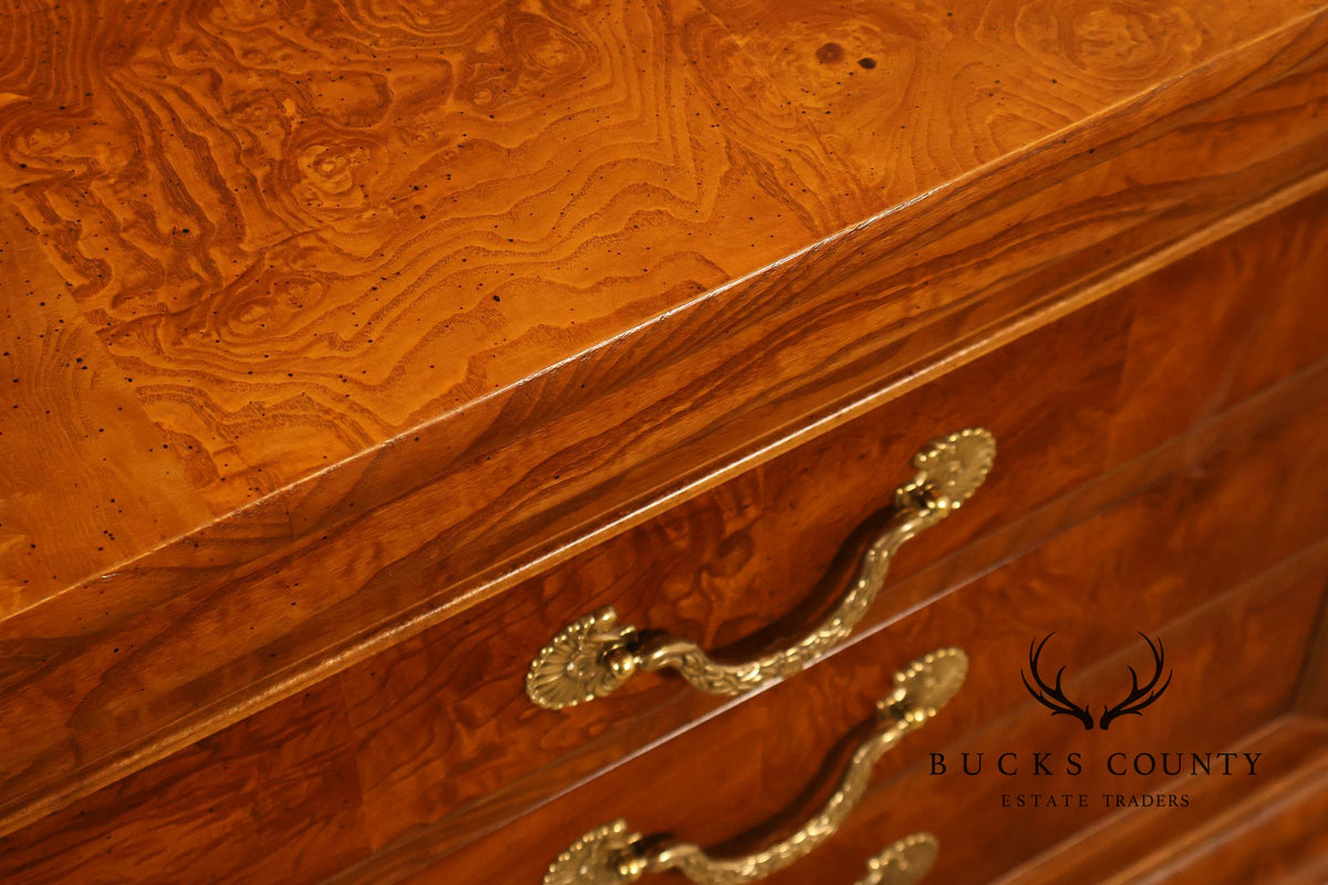 Henredon 'Charles X' Pair of Burlwood Nightstands