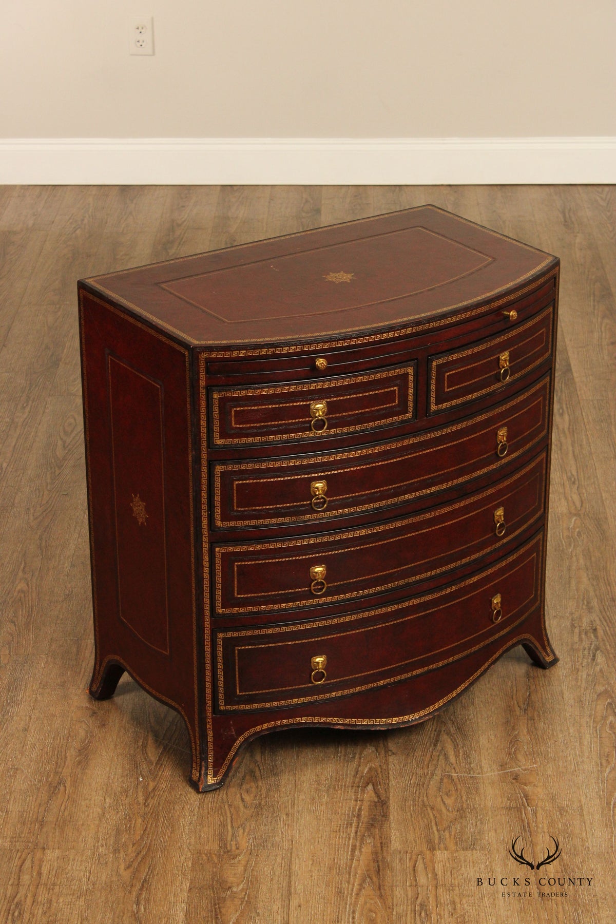 Maitland-Smith Leather Wrapped Bow Front Bachelor's Chest