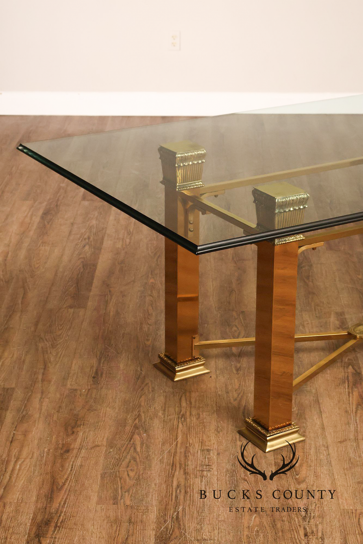 Hollywood Regency Brass & Glass Dining Table